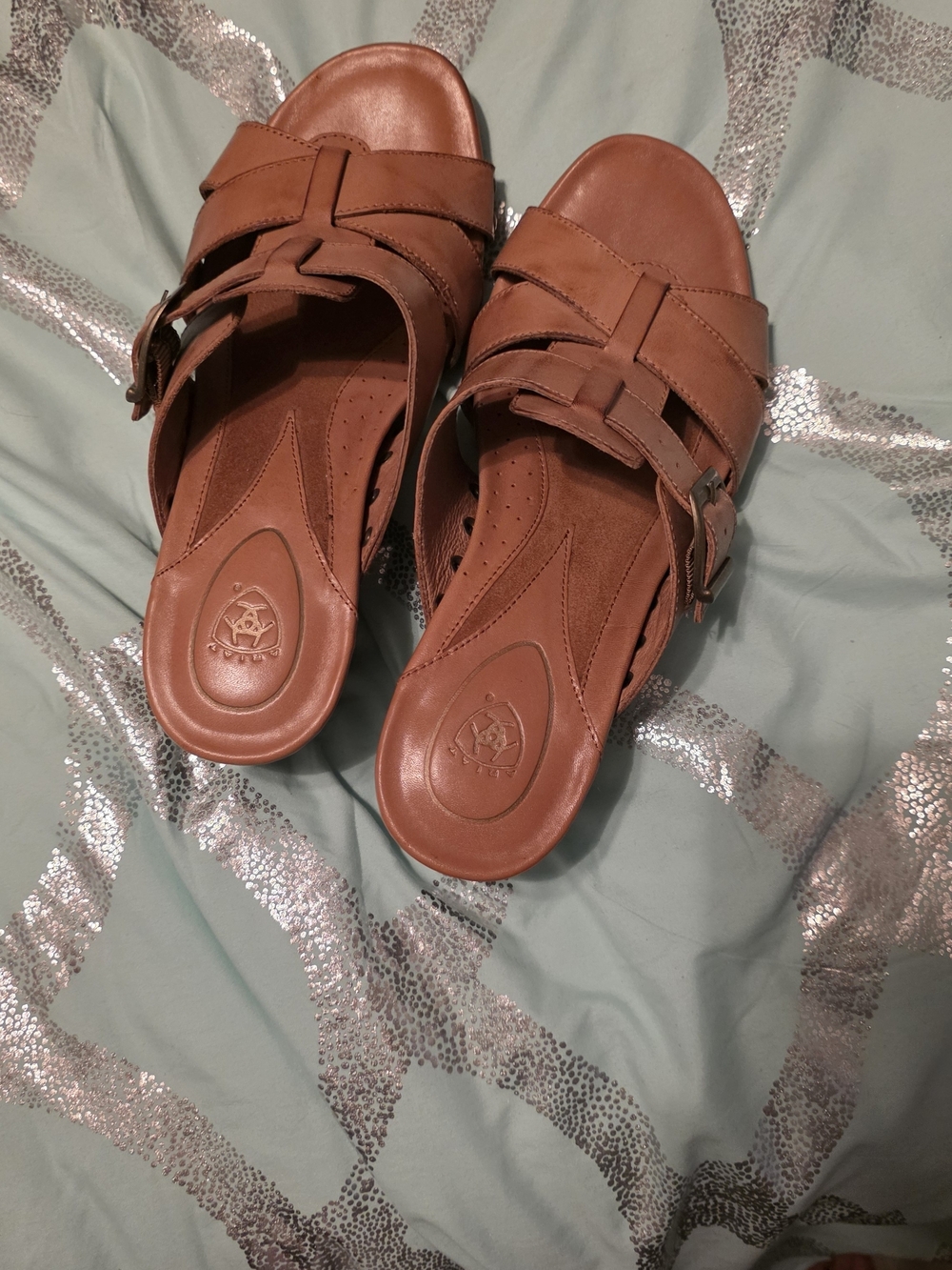 Ariat Tan Leather Slide Sandals with Buckle